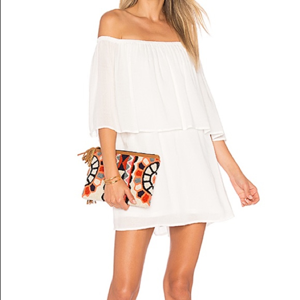 White across shoulder flowy dress ☀️